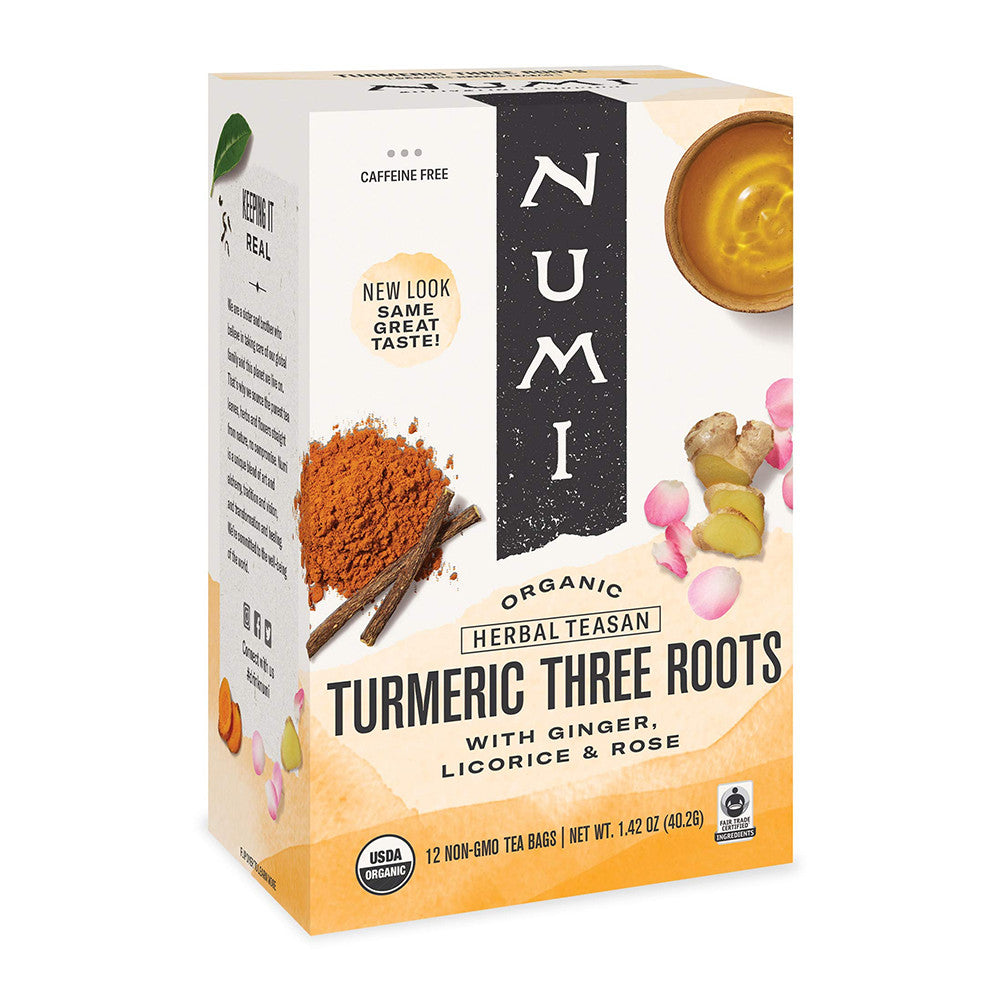 Numi Teas Turmeric Three Roots Tea, Ginger Licorice And Rose, 12 Ea
